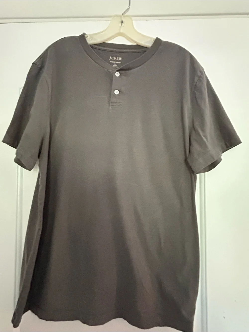 J. Crew Men's Suede Jersey Henley Short Sleeve Gray Crewneck SZ L EUC Casual